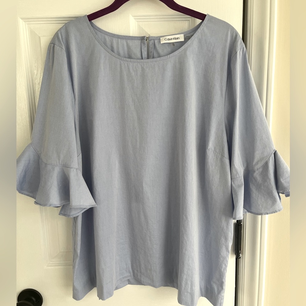 Calvin Klein - Chambray Light Blue Ruffled Top